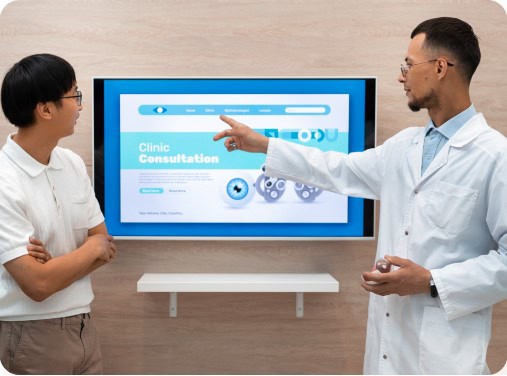 Image of healthcare worker at a desk on a laptop and virtual medical related icons floating on top